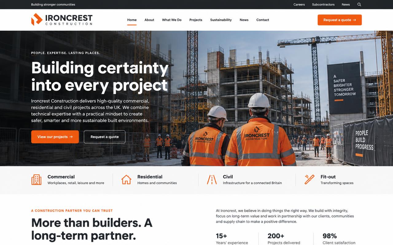 Ironcrest Construction commercial contractor website homepage