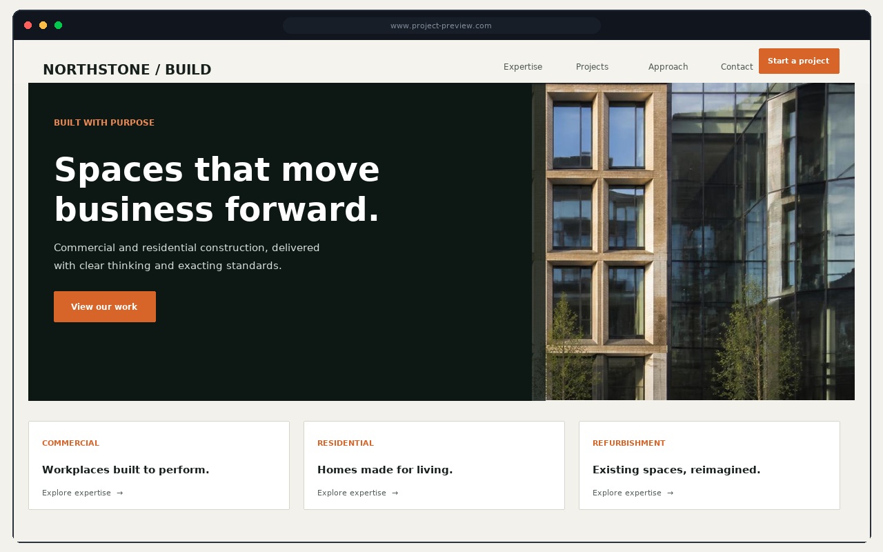 Northstone Build construction company website homepage
